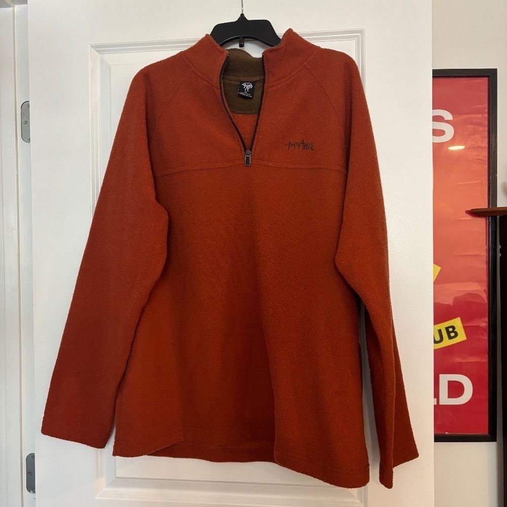 Prana Sweater Mens XL Orange Outdoor Hiking 1/4 Zip Pullover Jacket Y2k Style